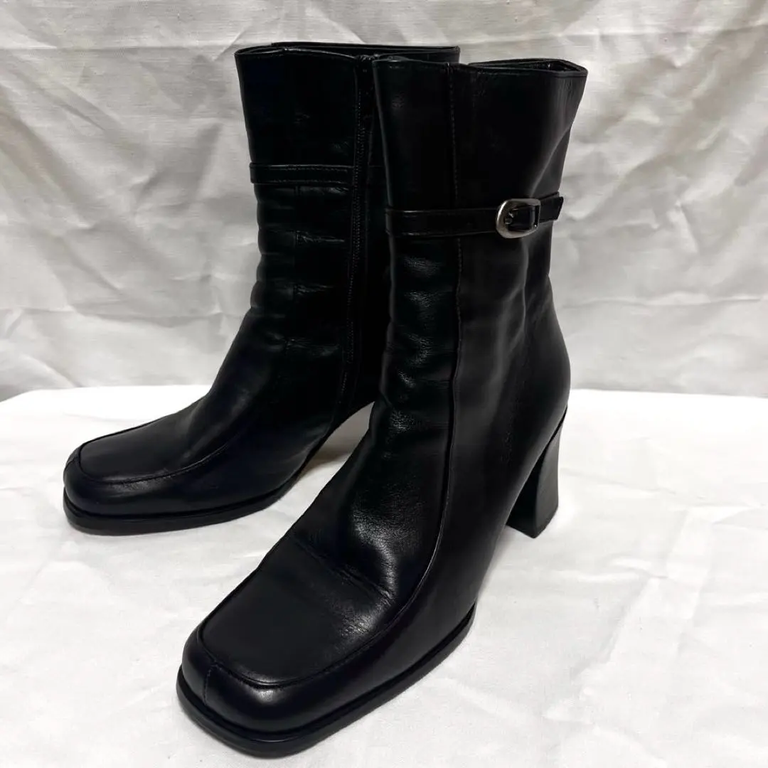 Thumbnail of Takashimaya Boots, Mid-Boots, Square Toe, Genuine Leather, Zip Closure, Chunky Heel, 23.5 (Size)