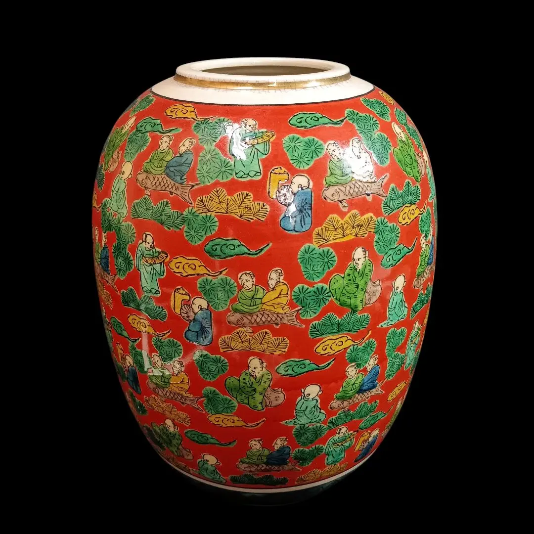 九谷焼　木米　花瓶　花器　色絵　赤絵　昭和レトロ　時代物　フラワーベース 九谷焼 木米 花瓶 花器 色絵 赤絵 昭和レトロ 時代物 フラワー