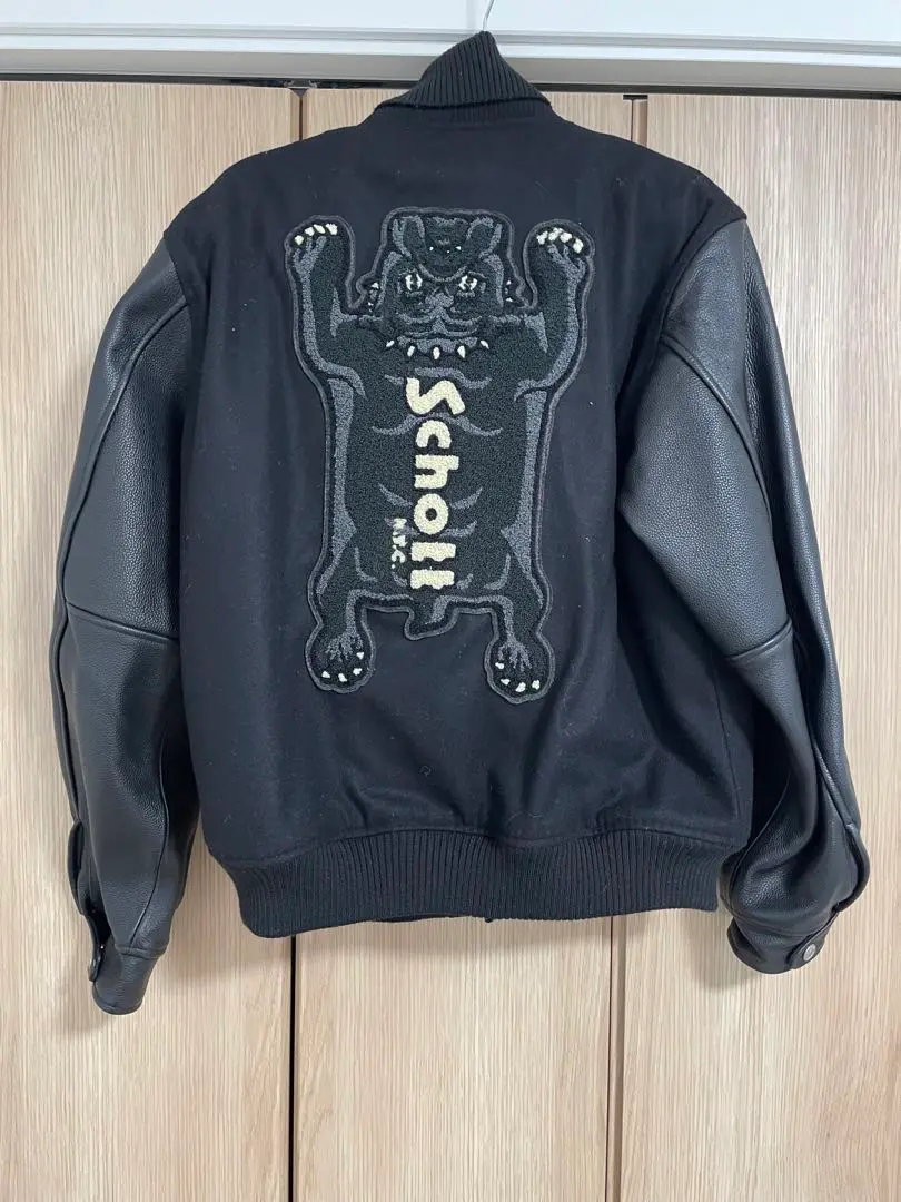 schott ショット フルデコ スタジャン ワッペン ブラック 牛革