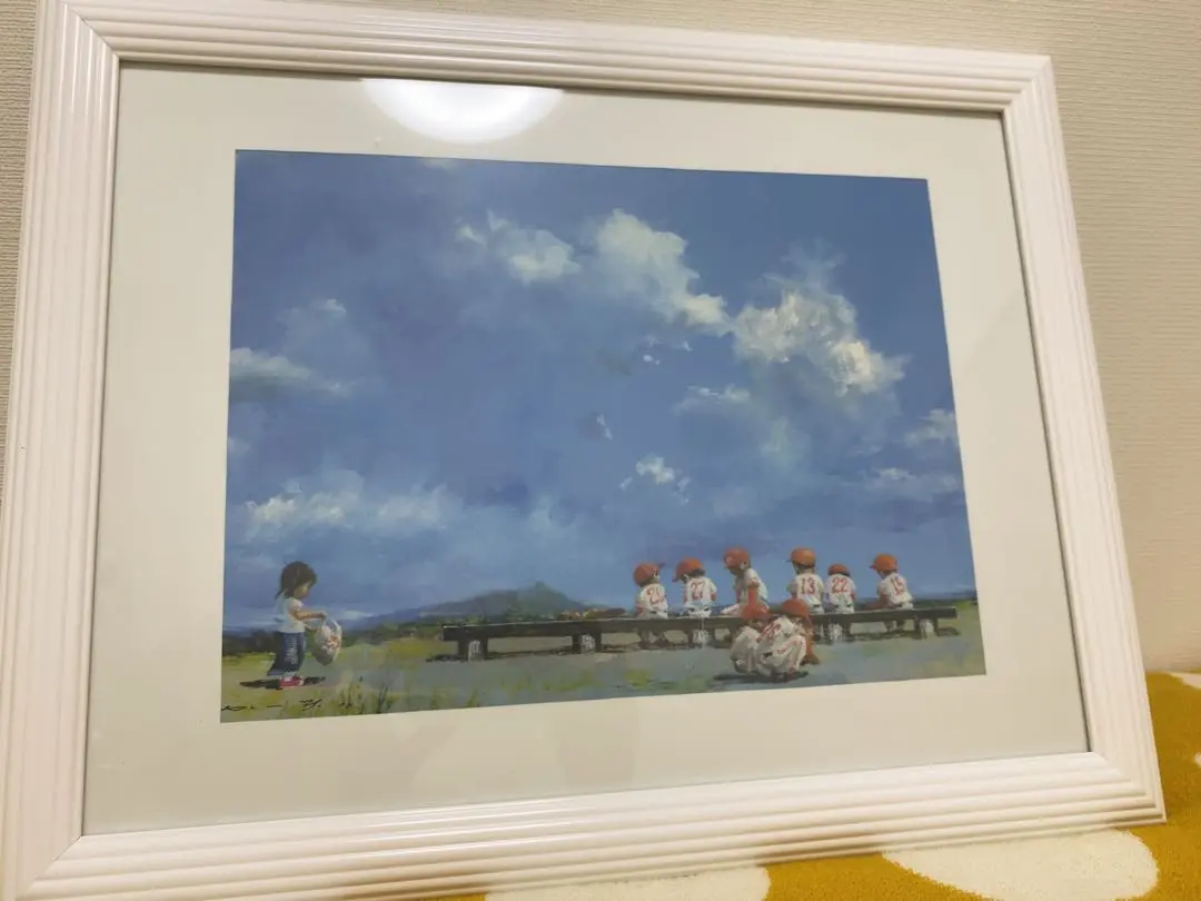 櫻井幸雄　額縁付き複製画　少年野球「遠投」リトルリーグ　桜井幸雄 櫻井幸雄 複製画(額なし) 少年野球「雨上がりの球場