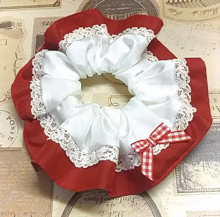 Thumbnail of Lace & Ribbon! Red x White Scrunchie! Girly