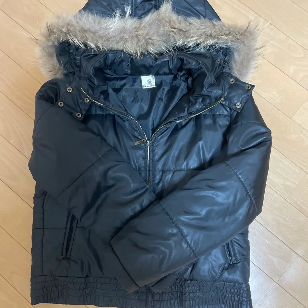 Thumbnail of Black down jacket with fur trim, Y2K style