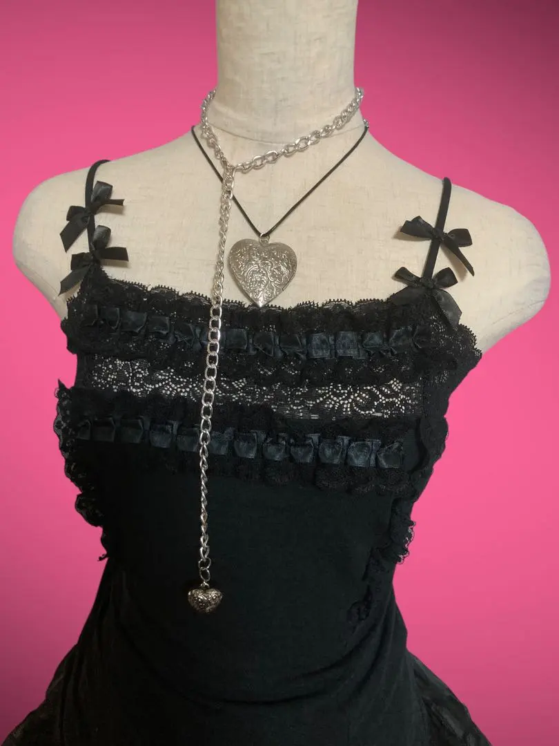 Thumbnail of Y2K dark core frilly ribbon cami satin gothic fairy grunge rock princess gyaru