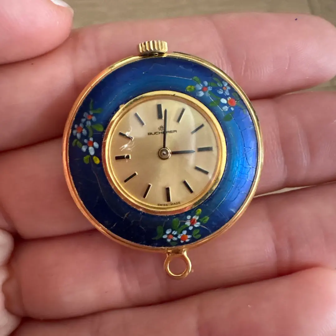 Thumbnail of Bucherer Pocket Watch, Floral Pattern, Blue