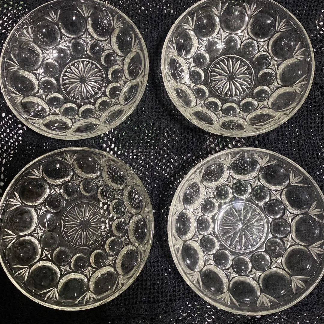水晶切割甜點碗波點4件組 復古 的縮圖