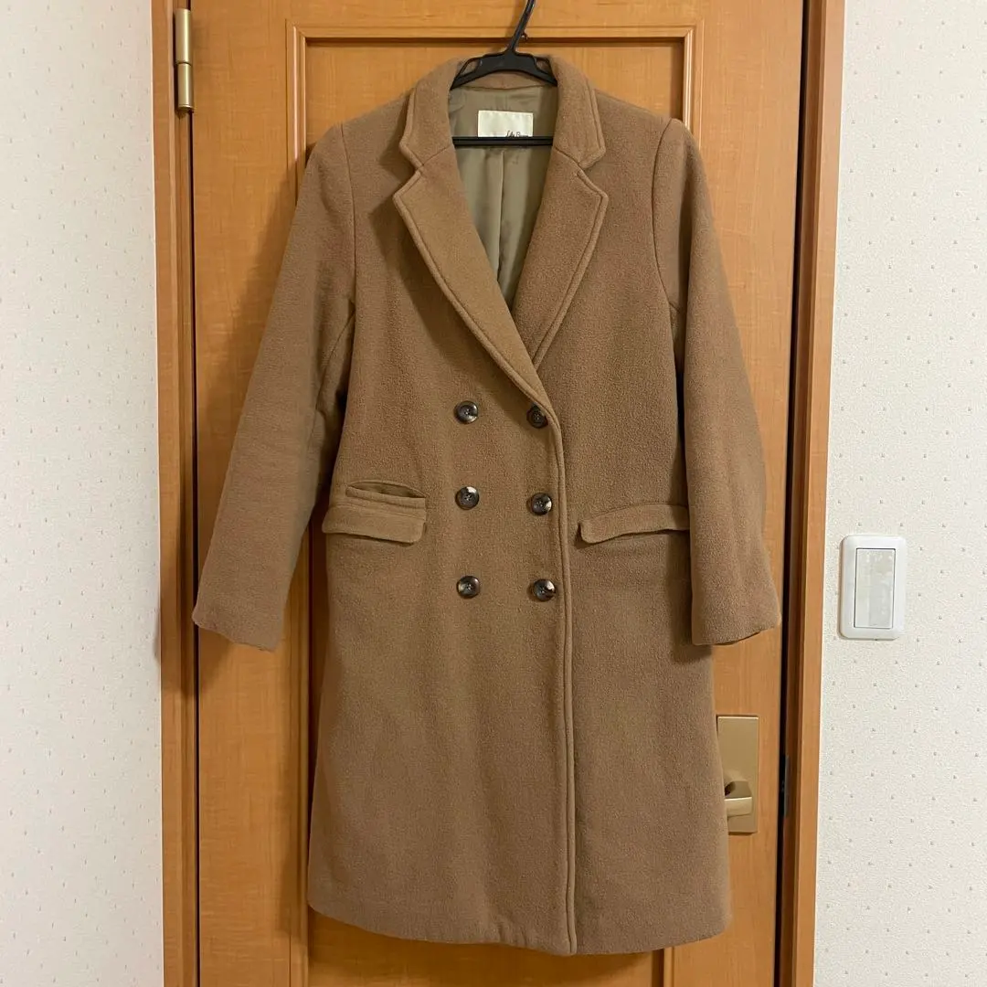 Thumbnail of Lily Brown Beige Double-Breasted Wool Long Coat