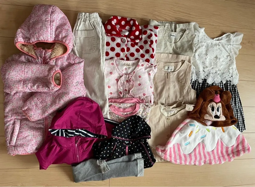 Thumbnail of Girls' kids' clothing, 13 items. Polka dot and floral patterns. Sizes 110-120.