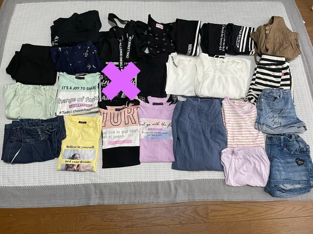 Thumbnail of Kids' clothing, spring/summer, bulk sale. Sizes 150-160, mostly 150. 24 items.