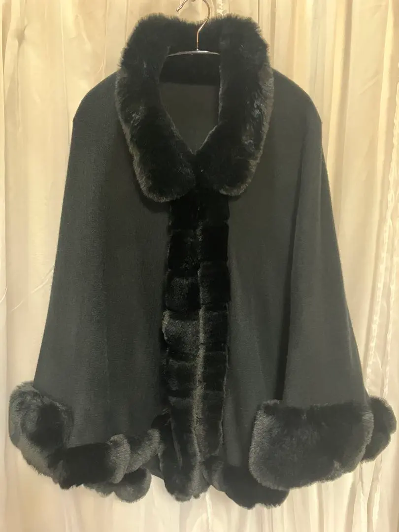 Thumbnail of Cape coat with eco-fur, black