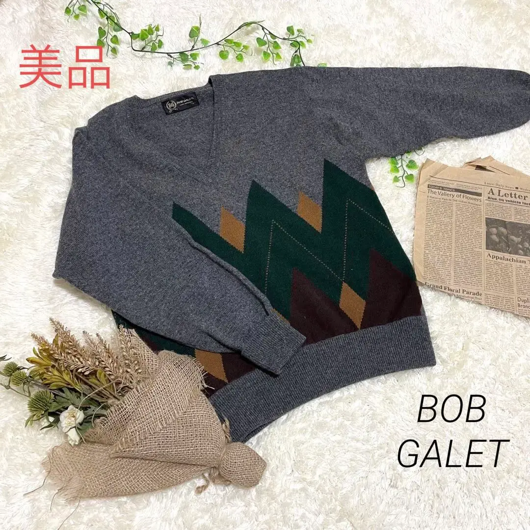 Bob Galet カシミヤ100% アーガイルセーター M Bob Galet カシミヤ100% アーガイルセーター M