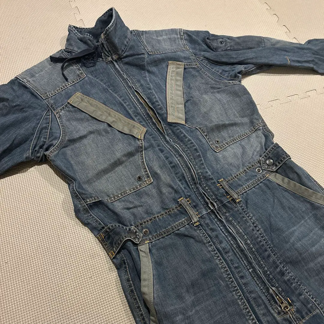 【送料無料】AVIREX アビレックス デニムオールインワン チェーンステッチ 送料無料】AVIREX アビレックス デニムオールインワン チェーン