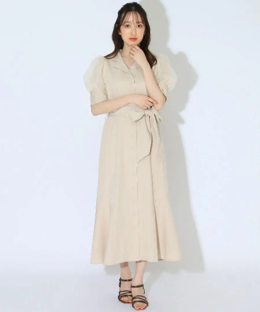 Thumbnail of WILLSELECTION Sheer Puff Sleeve Dress, Beige