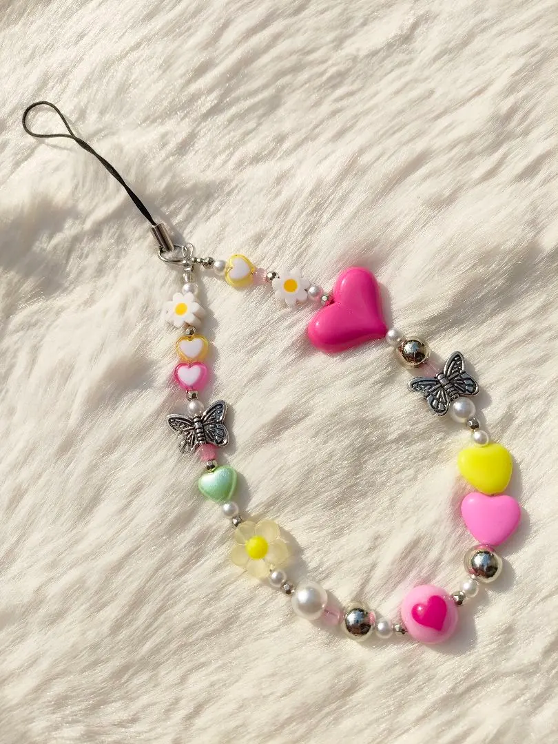 Thumbnail of Cell phone strap, pink x yellow ♡