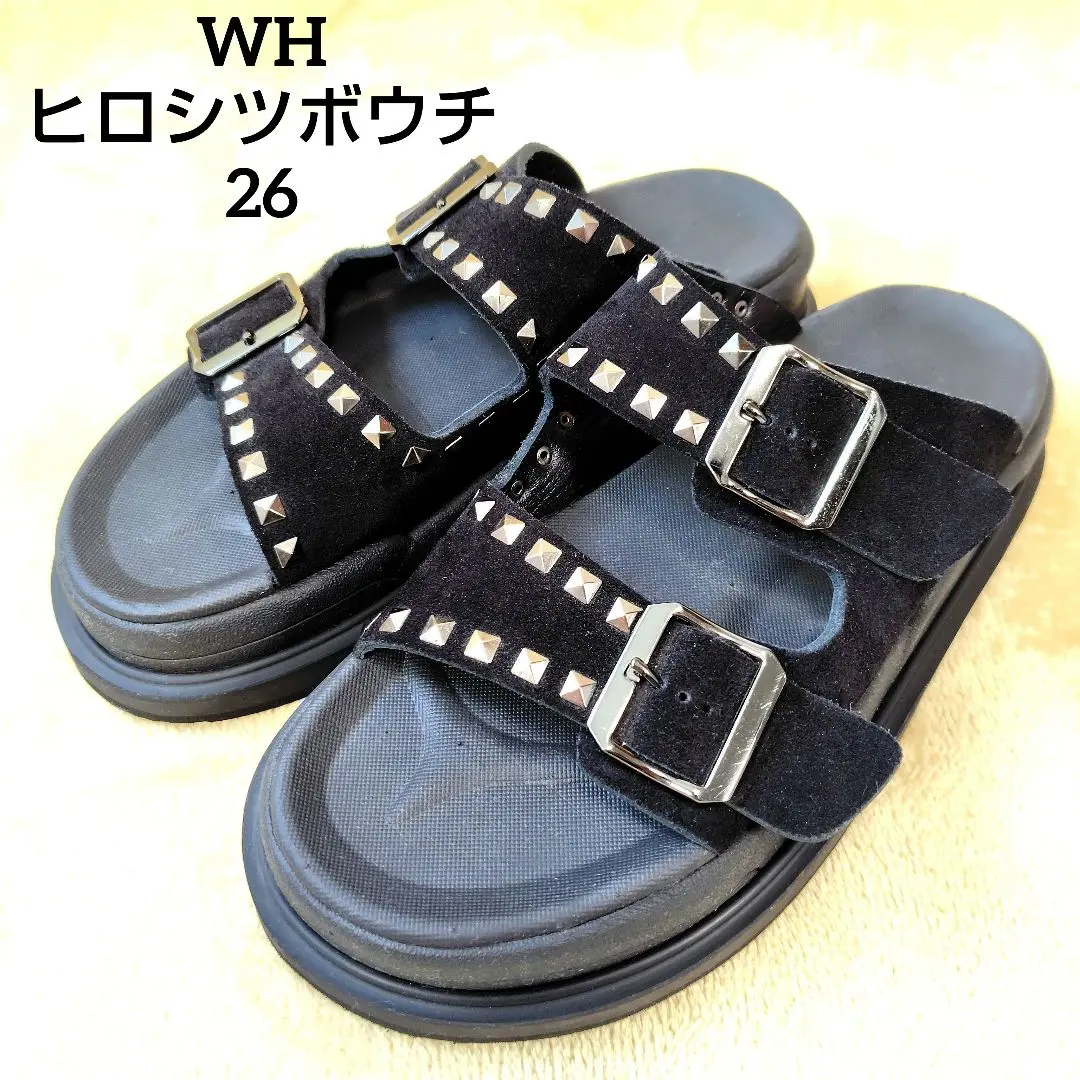【ほぼ新品】ダブルエイチ サンダル 8サイズ ブラック WH ビブラム 干場雅弘 ほぼ新品】ダブルエイチ サンダル 8サイズ ブラック WH ビブラム