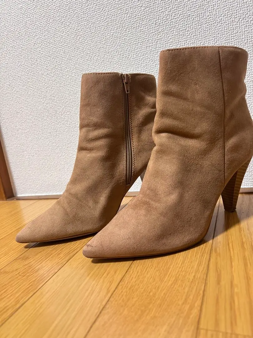 Thumbnail of Beige Suede Pointed Toe Heel Boots