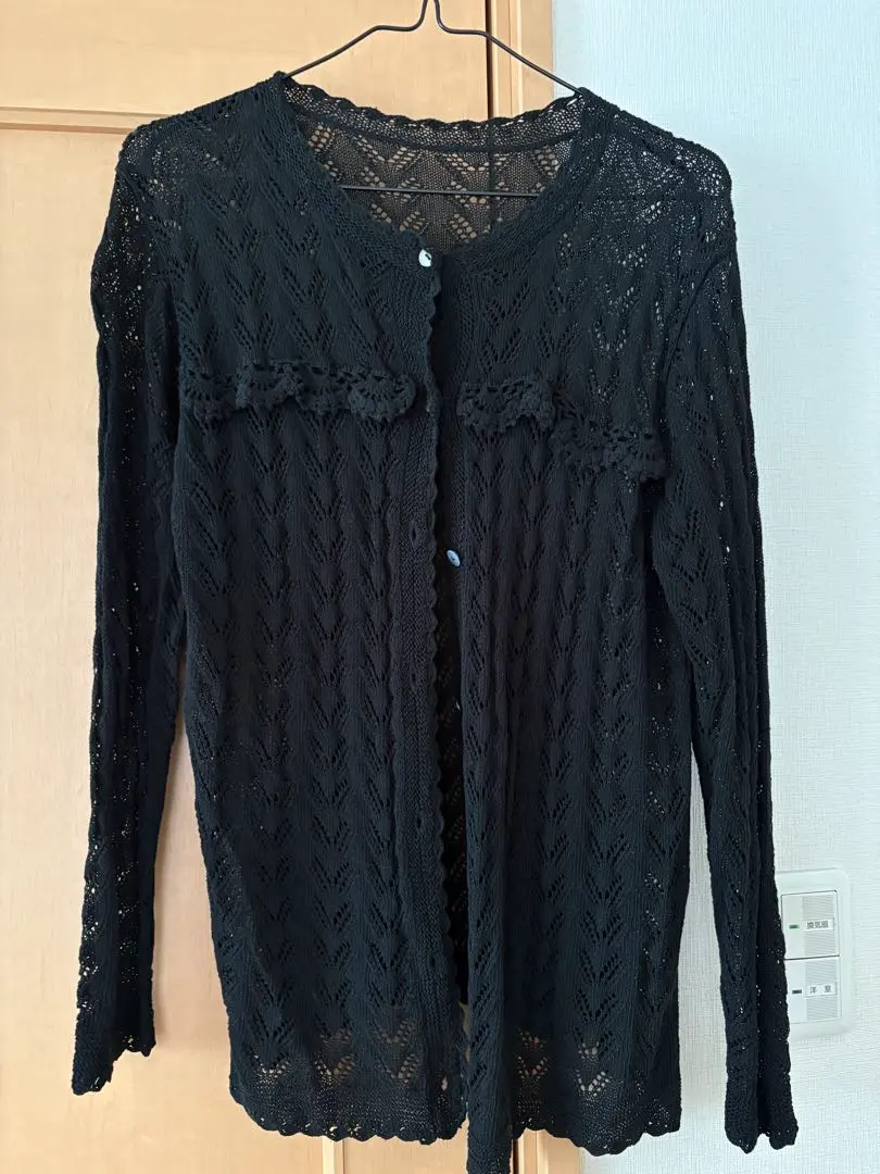 Thumbnail of Lace knit black long-sleeved cardigan