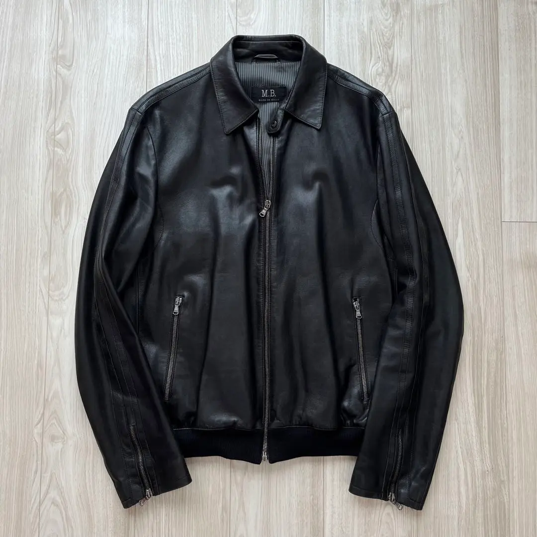 M.B. レザージャケット ラムレザー ブラック L 袖ライン M.B. レザージャケット ラムレザー ブラック L 袖ライン