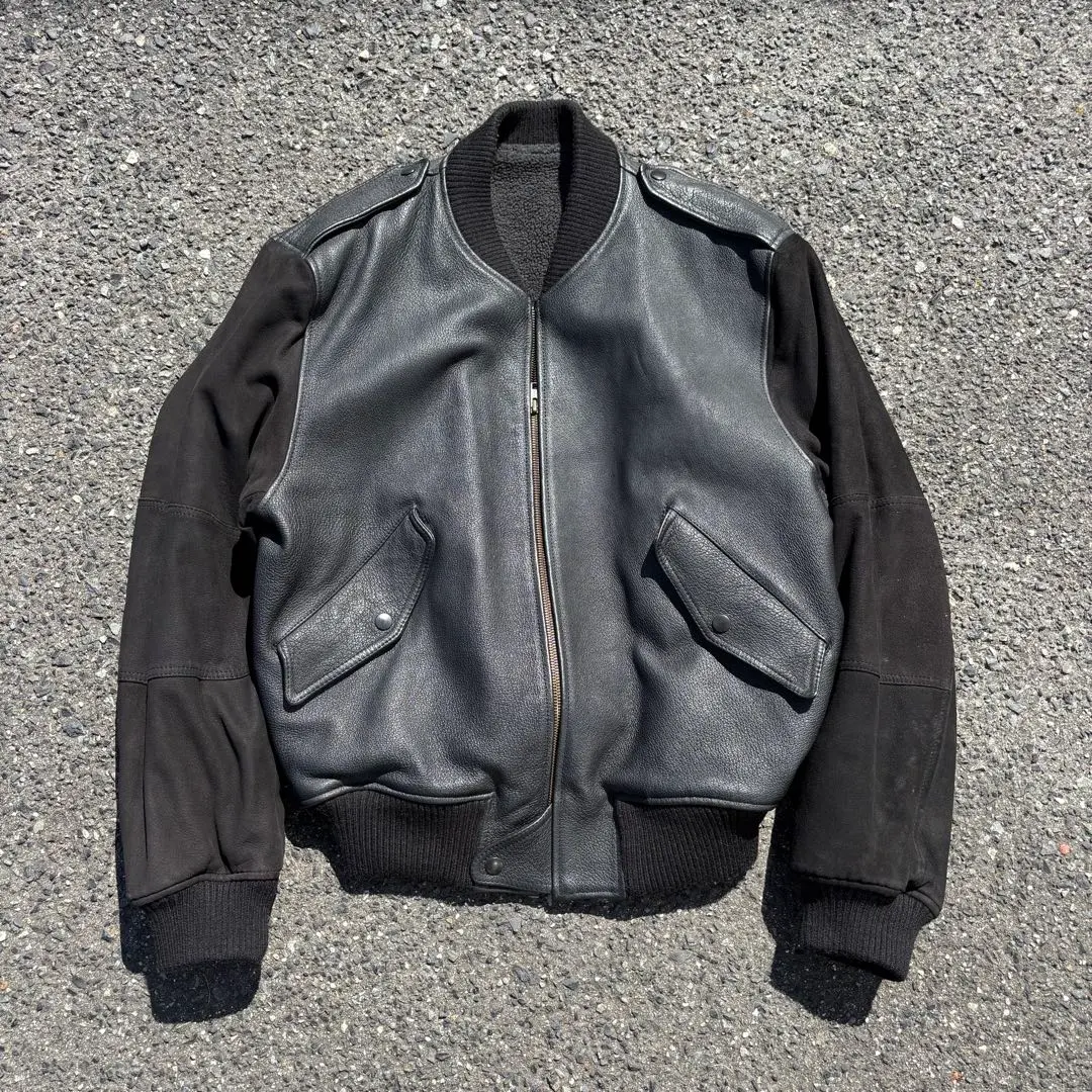 Thumbnail of Extremely rare short-length leather jacket with suede sleeves, 90s vintage
