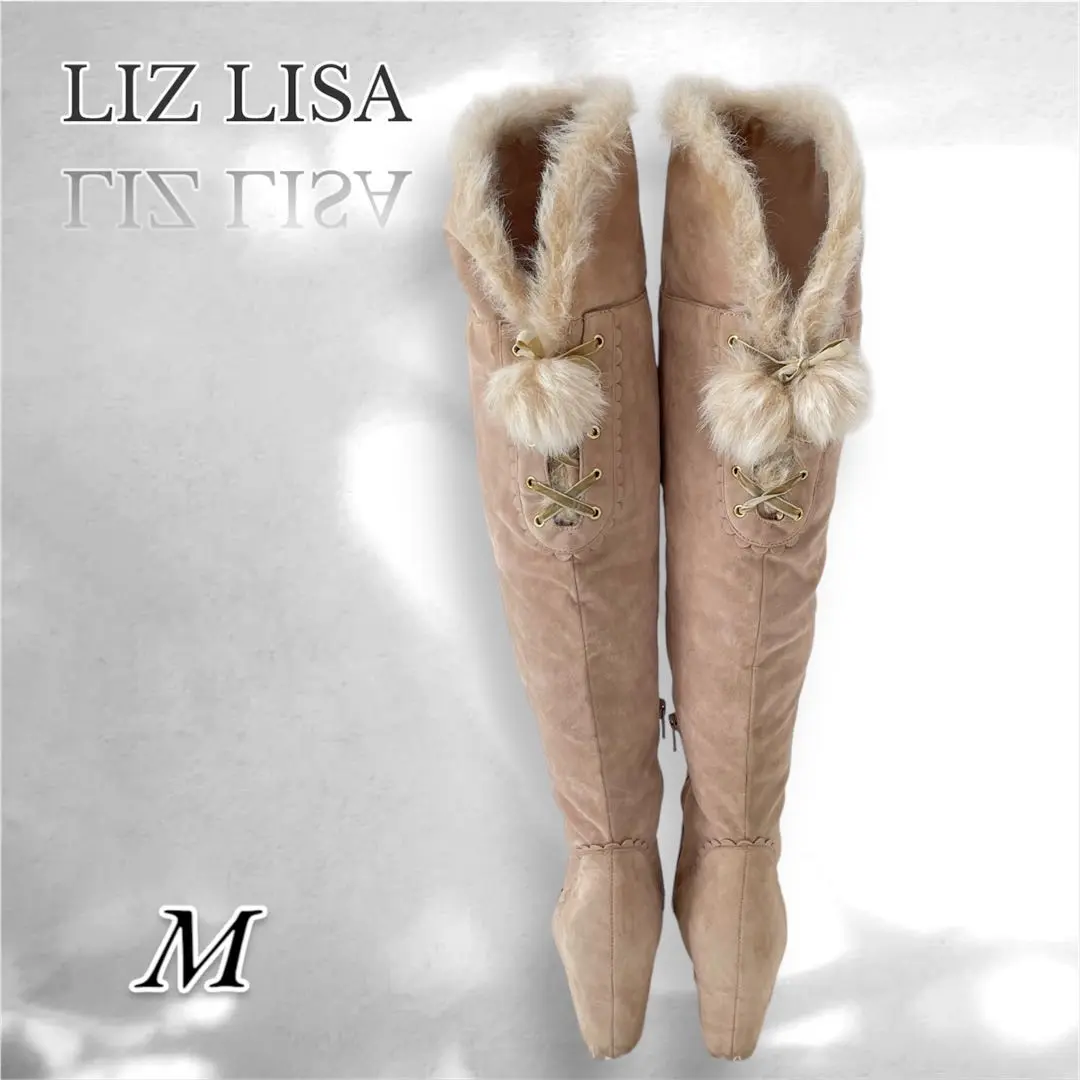 LIZLISA レースアップストレッチニーハイブーツ 格安即決 LIZLISA レースアップストレッチニーハイブーツ 靴 - 靴