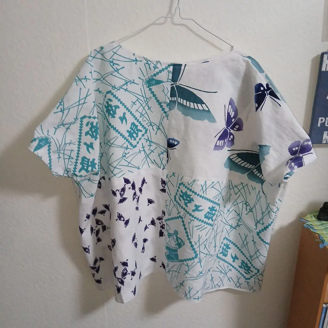 浴衣布料改造T恤 S～L尺寸 棉 寬鬆 大碼 紫色薄荷綠 的縮圖