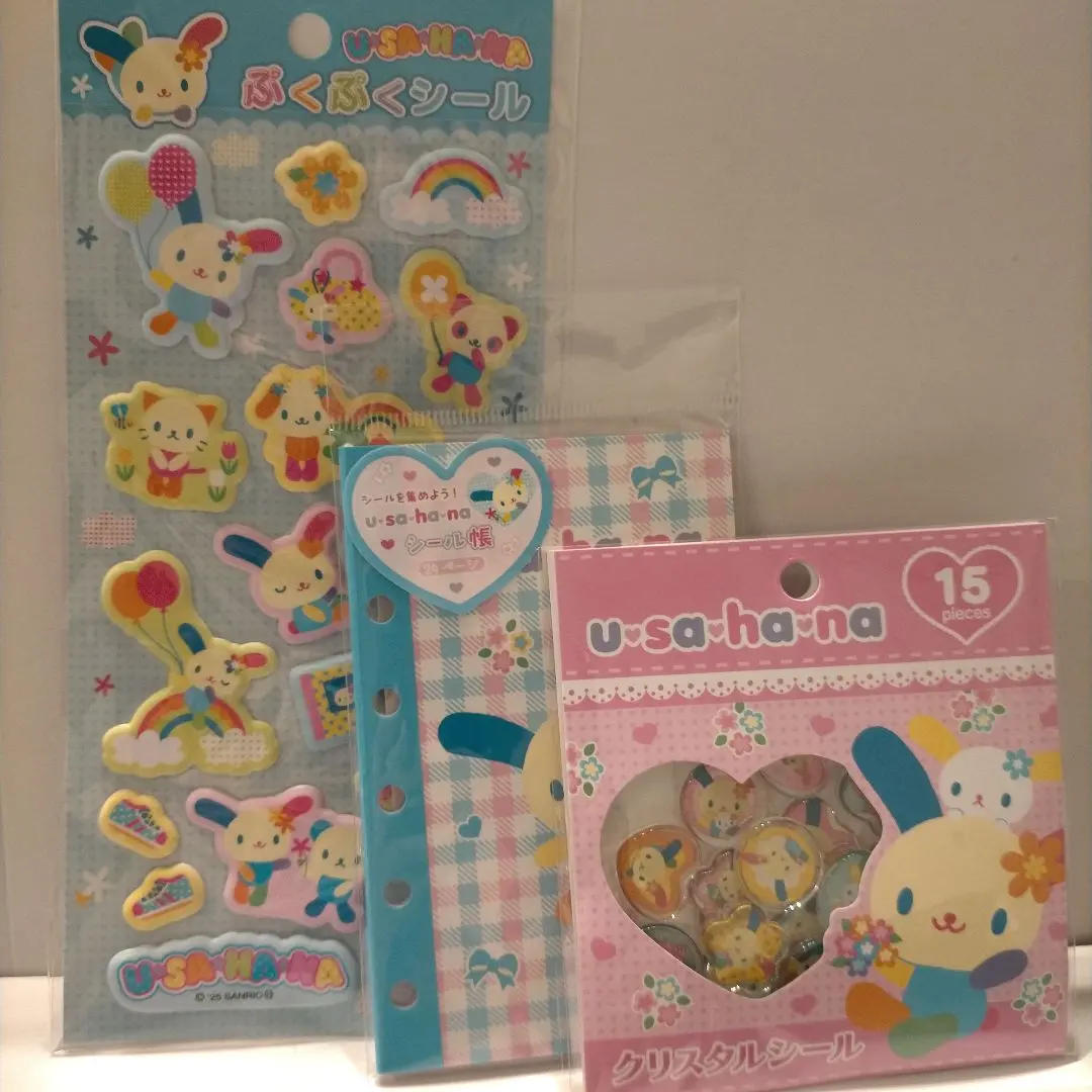 Thumbnail of Usahana Puku Puku Stickers, Sticker Album, and O-hajiki (glass beads) Set of 3