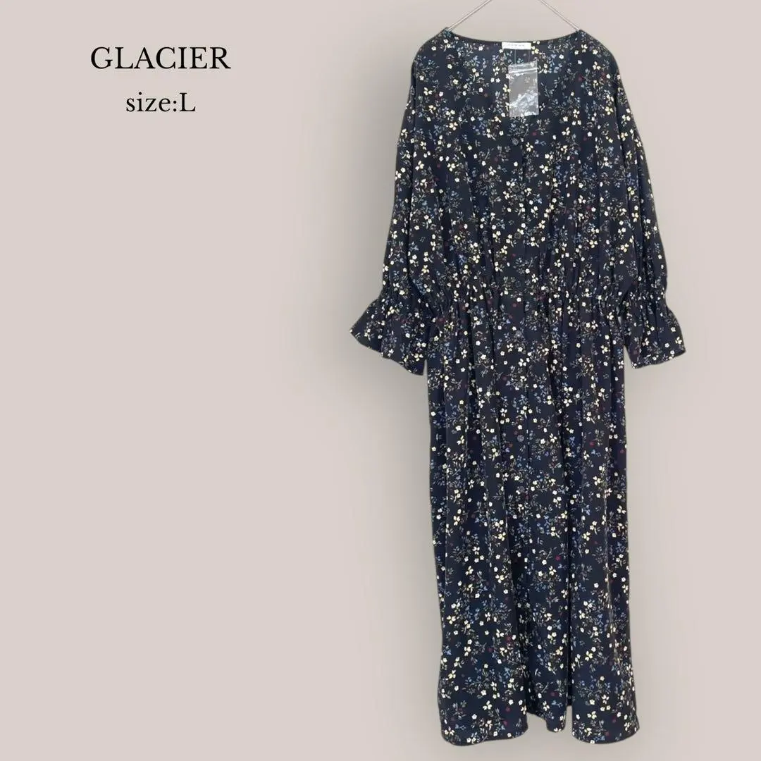 Thumbnail of GLACIER ✨Beautiful✨ Long Shirt Dress Floral Pattern Flare Black
