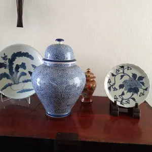 時代物 仙台藩御用窯 切込焼 染付花冠文大徳利 口部、首部補修あり