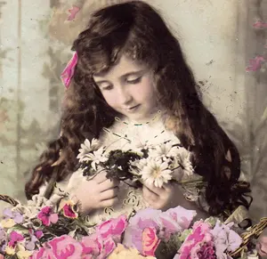 アンティークポストカード お人形とテディベアとおしゃべりの