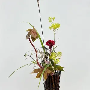 竹籠 渡辺竹清作 いけばな 茶花 花入 小原流 竹細工 竹編手付 花器 華