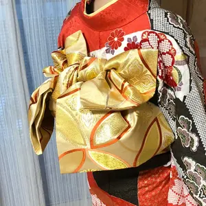 振袖 正絹 ちりめん カラシ 金箔 桜 熨斗目 大正ロマン5点セット203