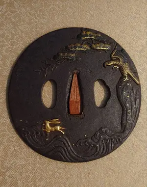 目貫、赤銅地に水牛図 目貫、赤銅地に水牛二匹図 目貫、赤銅地に水牛二匹図 あさひ刀剣