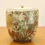 301【薩摩焼 沈寿官 蓋置】薩摩寿官 色絵 花文 茶道具 茶事 茶道