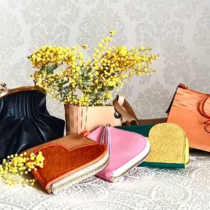 ミニ財布 L字ファスナー ハート ダブルポケット ♡紫陽花