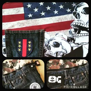 デニムリメイクマフラー forksy.】リメイク風 サイド切り替え デニムカーブパンツ