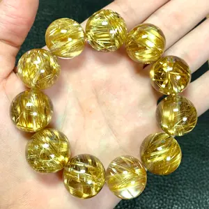 黄金の光柱】24.4mm タイチンルチルクォーツ スフィア イエロー 