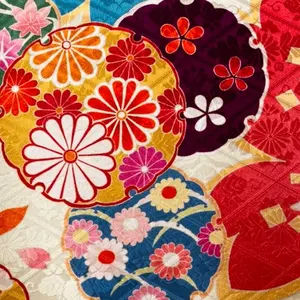 振袖 ベージュ系 アイボリー系 菊 鞠 桜 竹 ちりめん地 正絹