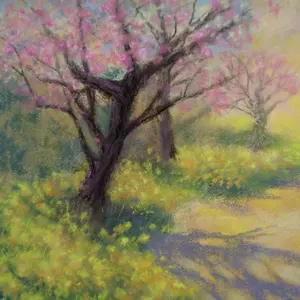 桜 パステル画 額、マット付き 風景画 原画 絵画 春 - メルカリ