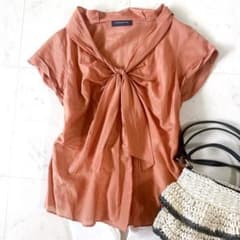 美品♪トゥモローランド コットンシルク ボウタイブラウス 半袖 