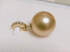 高級品 11.8mm 白蝶真珠 天然色 ペンダントトップ ダイヤモンド K18 