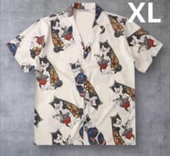 ☆新品未使用品☆猫柄 半袖シャツ XL クリーム色 ネコ柄 アロハシャツ ねこ柄のサムネイル