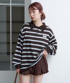 Kastane ボーダーラガーポロニット　ブラウンのサムネイル