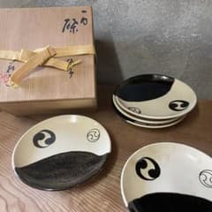 和食器　三浦竹軒作　一力皿　五客　共布共箱　C　7986 和食器 三浦竹軒作 一力皿 五客 共布共箱 C 7986