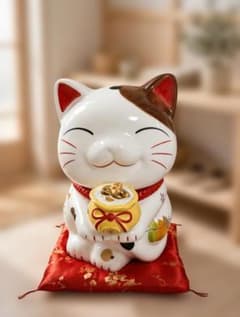 可愛い招き猫： 貯金箱 金運 開運 繁盛 置物 玄関 インテリア 縁起物 陶器。のサムネイル