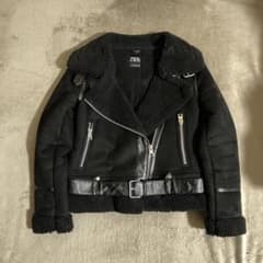 ZARA フェイクムートン ダブルライダースジャケット ボア ブラック S