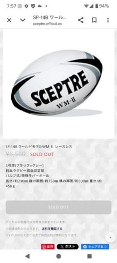 かぐや様専用　　SCEPTRE ラグビーボールのサムネイル