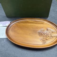 新品未使用箱説明書付き】軽井沢彫 大阪屋家具店 楕円形 桜彫刻 33cm