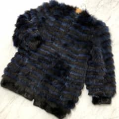 希少✨染めフォックス 本毛皮 リアルファーコート 横段デザイン