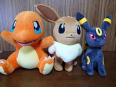【6/13まで値下げ】ポケモンぬいぐるみ イーブイ+ヒトカゲ+ブラッキーのサムネイル