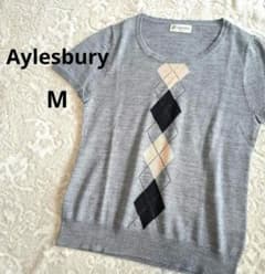 [美品]Aylesbury 半袖ニット アーガイル柄 グレーMのサムネイル