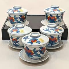 伊万里焼　有田焼　柘榴　茶碗蒸し　湯呑　蓋付き　色絵　5客　高級美術 伊万里焼 有田焼 柘榴 茶碗蒸し 湯呑 蓋付き 色絵 5客 高級美術 - メルカリ
